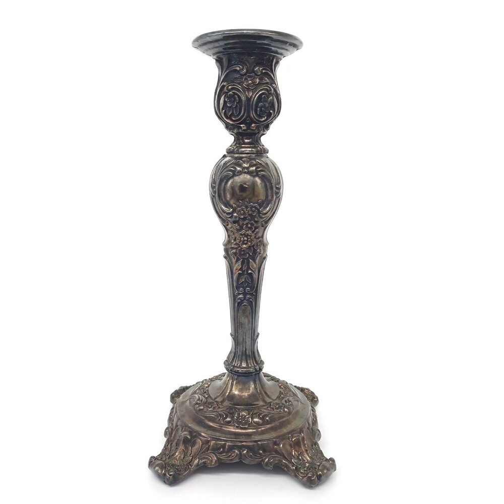 Wm. Rogers & Son Ornate Silverplate Candlestick Holder Victorian Rococo Vintage